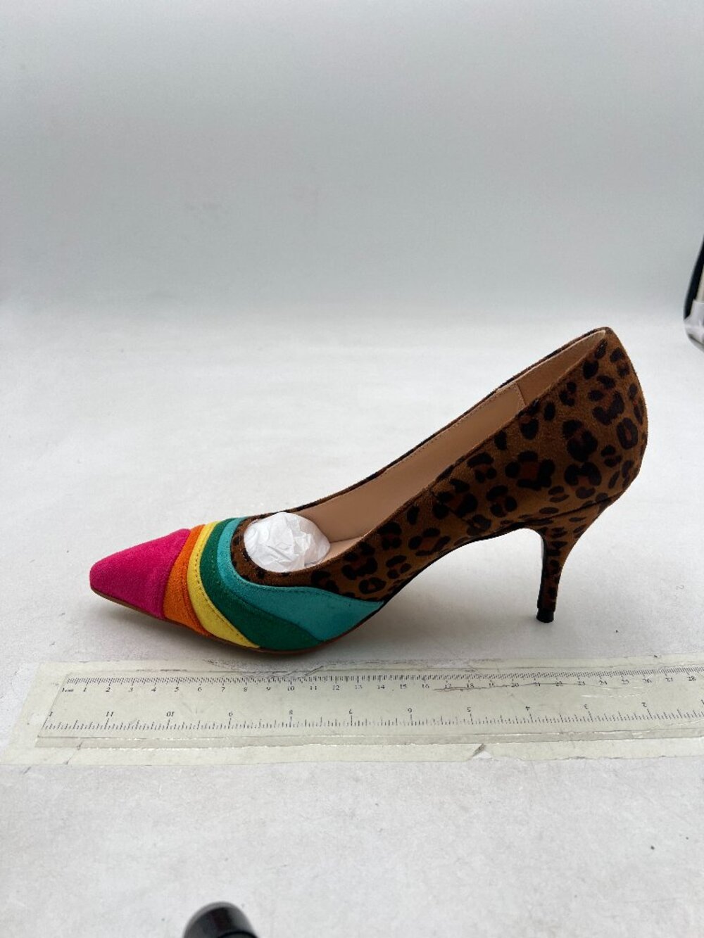 FOWT Leopard-rainbow Pumps High Heel Pointed Toe Pump Slip-on Rainbow Shoes - Picture 2 of 8